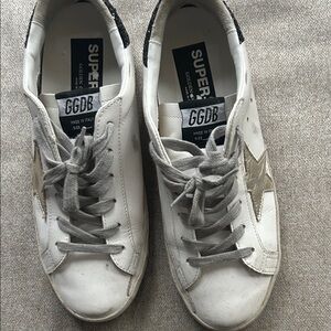 Golden Goose White Sneakers with Black Glitter Heel